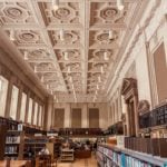 bookshelves and desks in Free Library of Philadelphia.