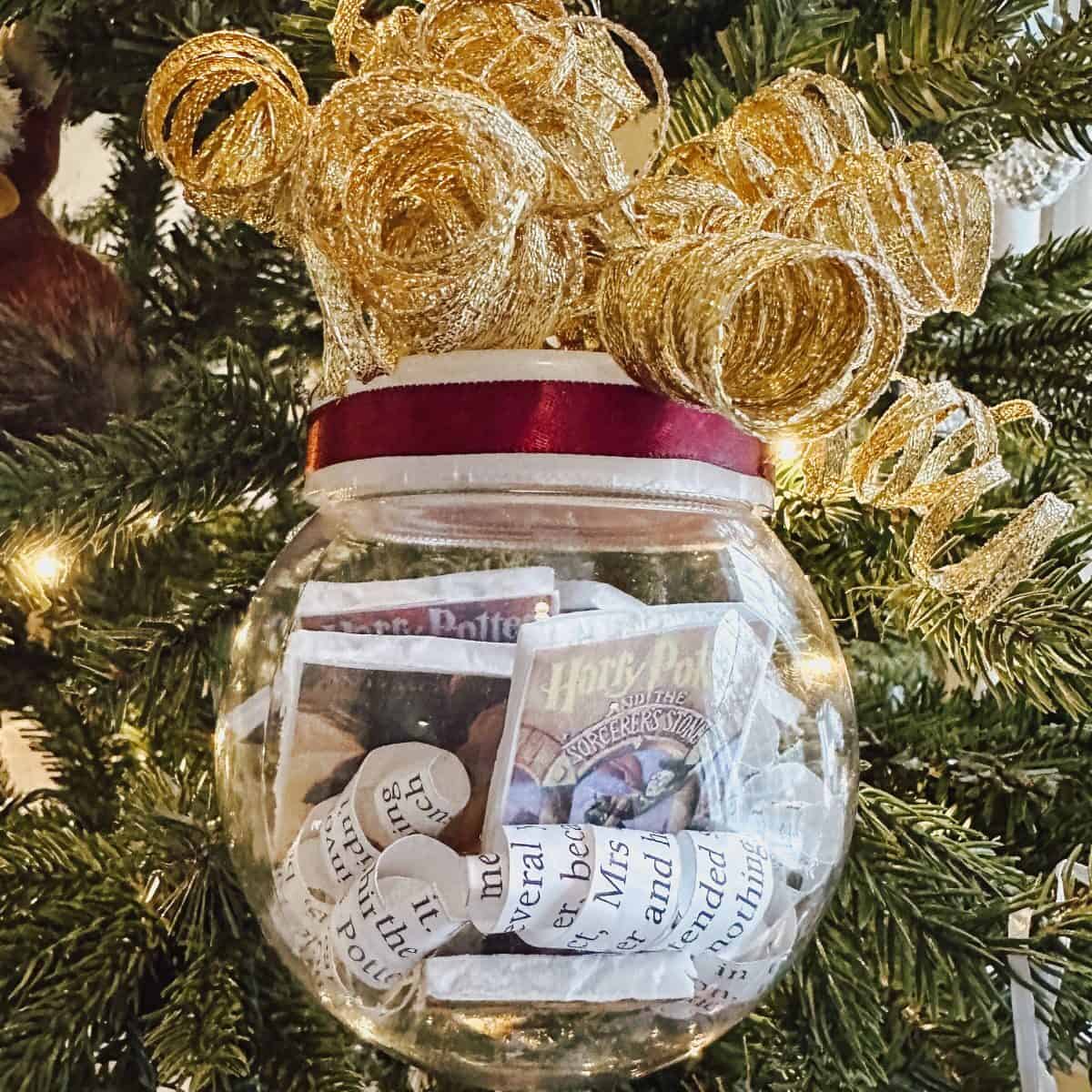 diy harry potter christmas ornament on tree.