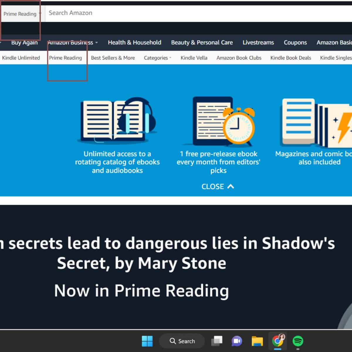 amazon prime reading web page