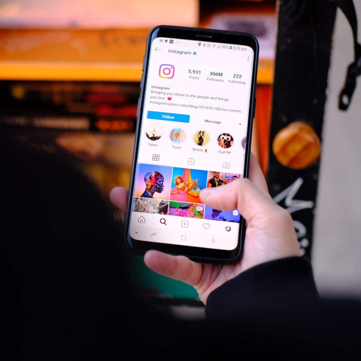 person using instagram app