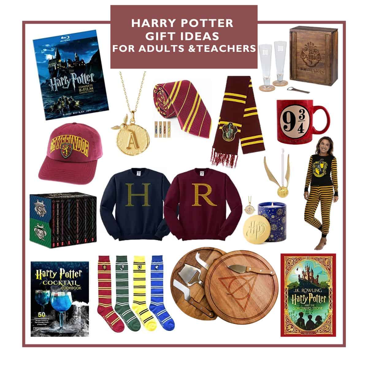 collage of Harry Potter Gift Ideas For Adults & Teachers.