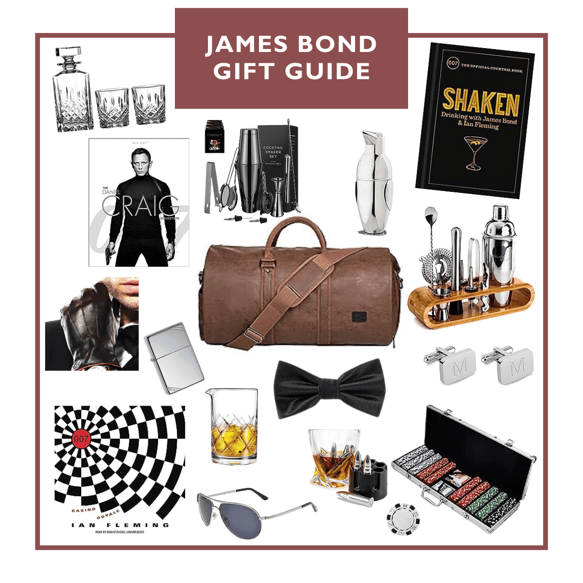 collage of James Bond Gift Guide.