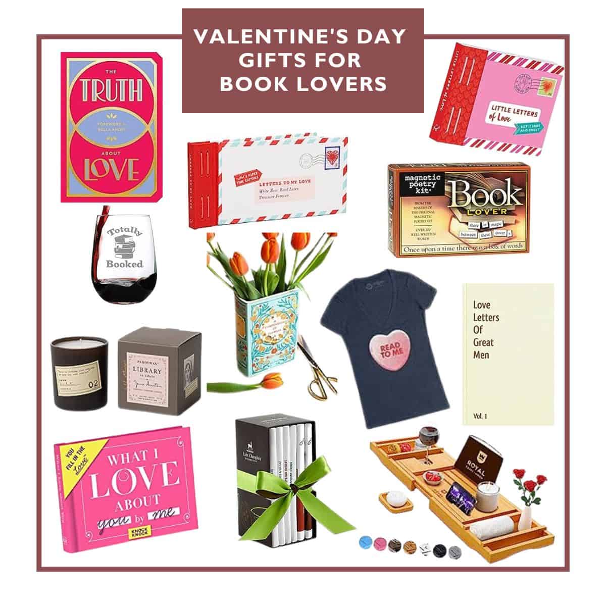 collage of Valentine's Day Gifts for Book Lovers.