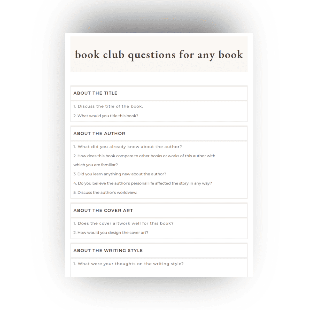 book club questions for any book