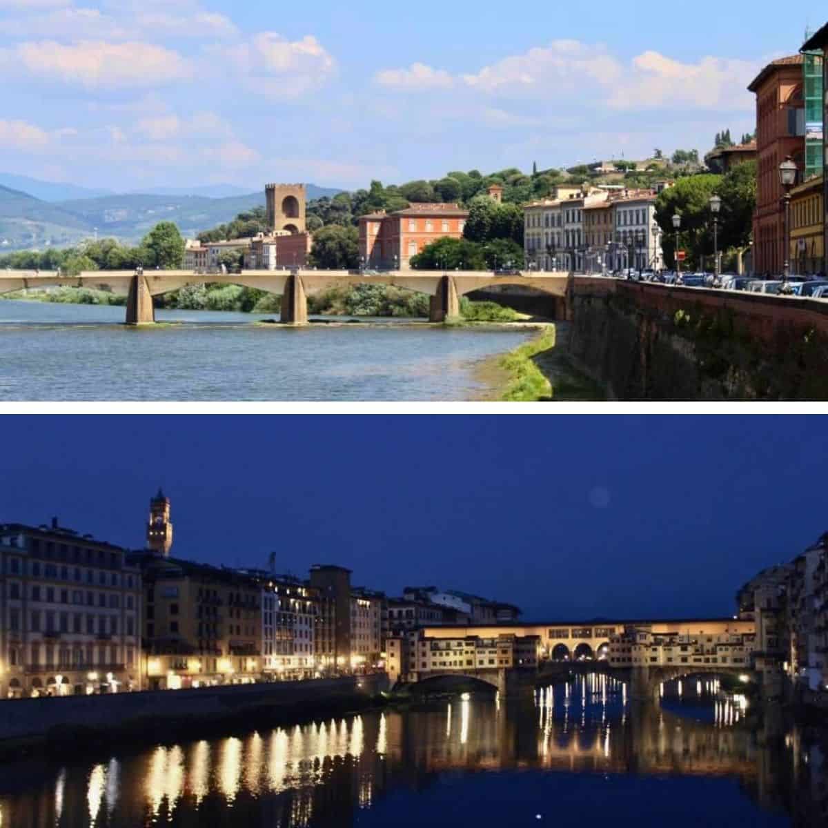 Arno River and Ponte Vecchio bridge in Florence Italy.