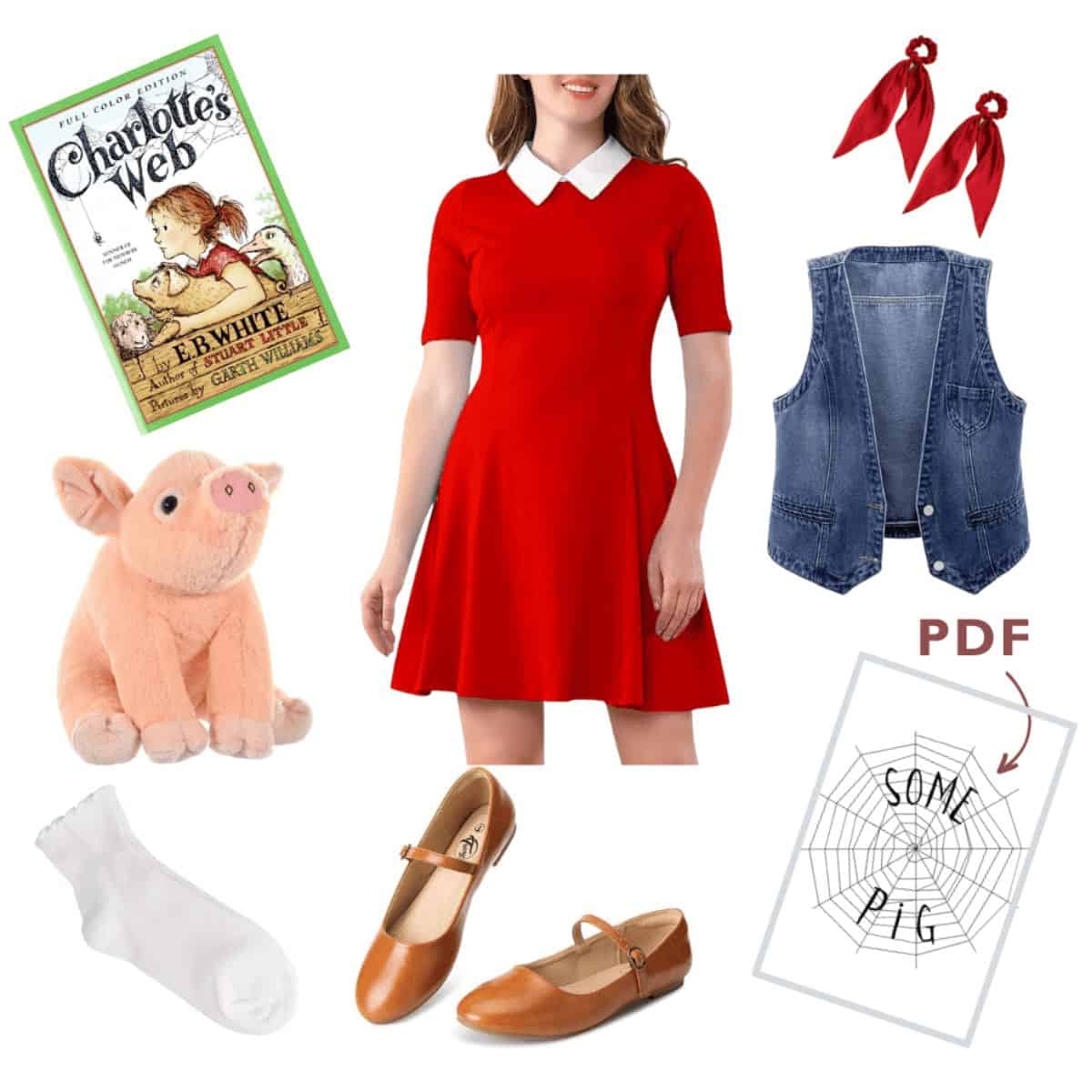 collage of charlotte's web fern arable costume ideas.