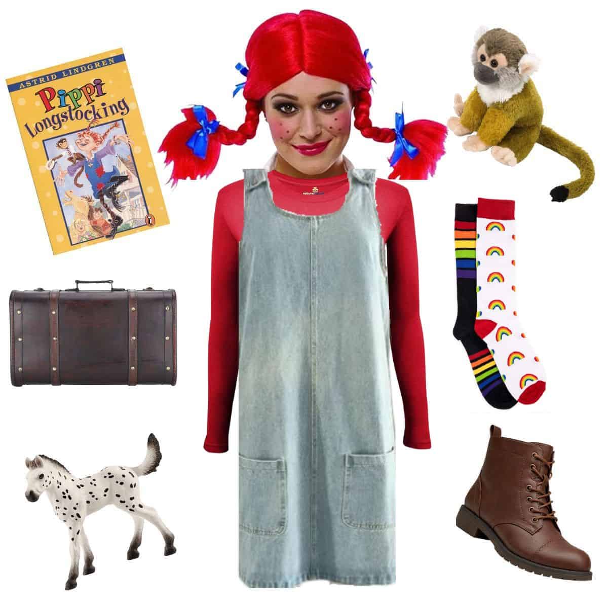 collage of diy pippi longstocking costume ideas.