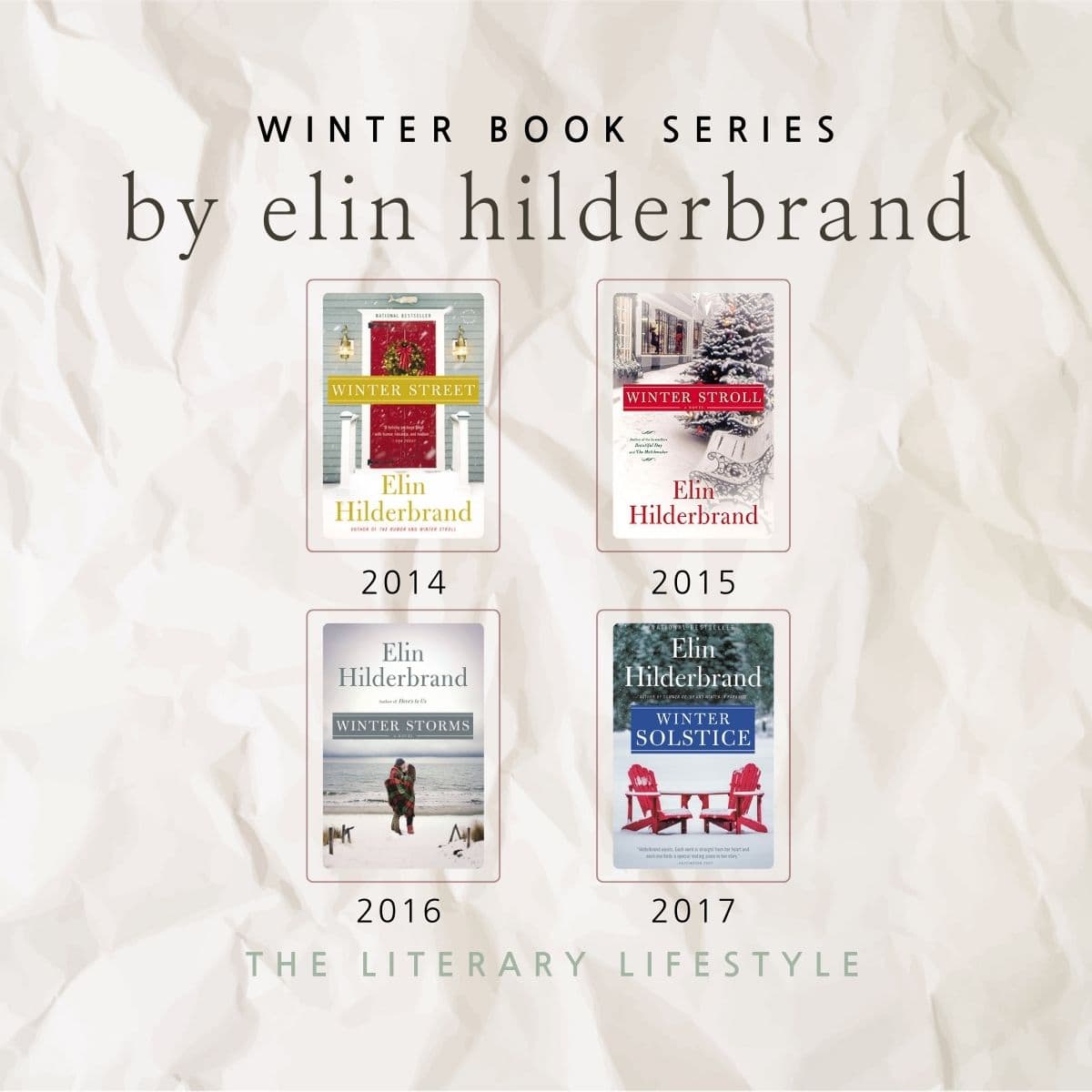 Infographic of the winter book series by Ellen hilderbrand.