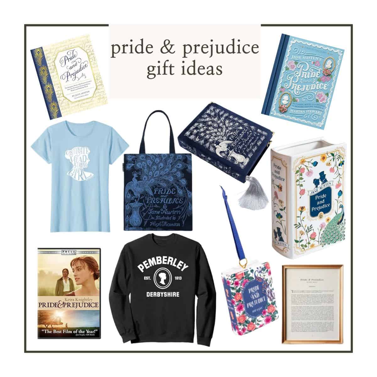 collage of pride and prejudice gift ideas.