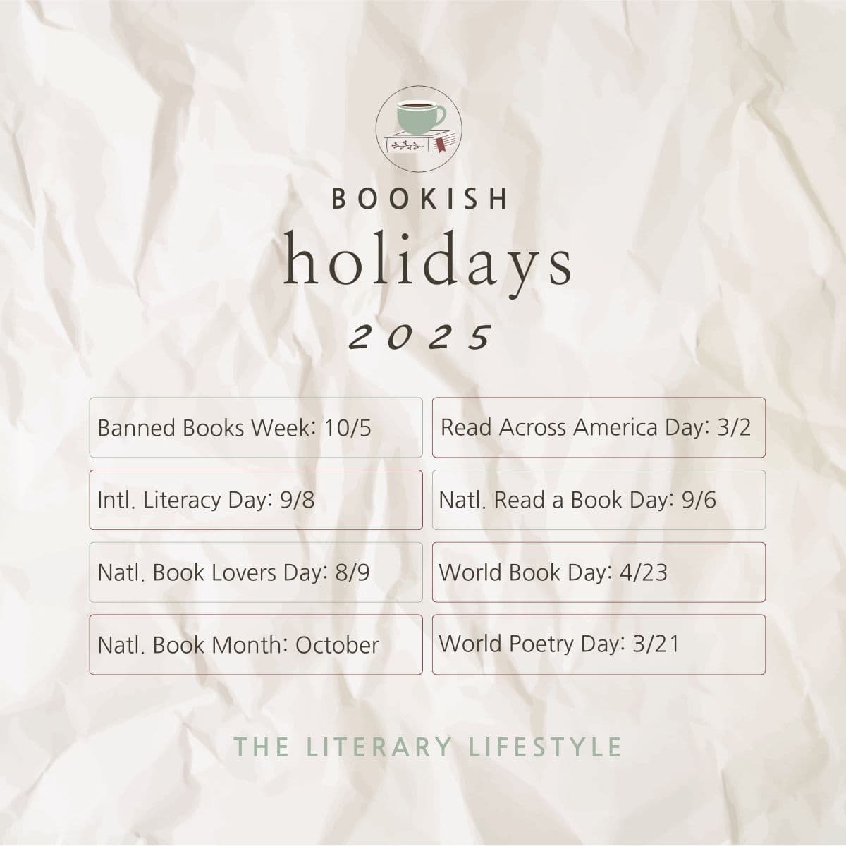 infographic of most popular bookish holidays 2025.