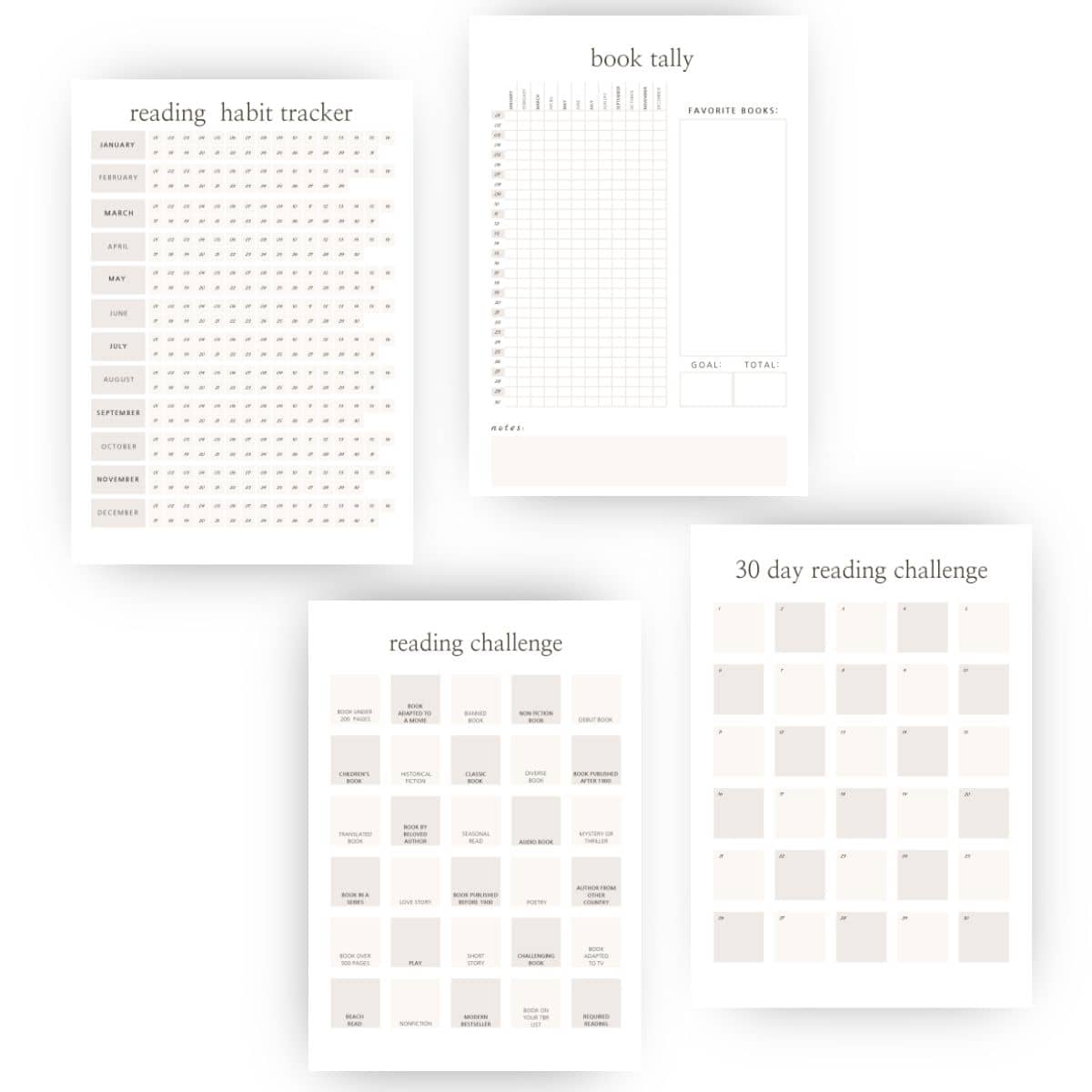 Reading habit tracker, book tally, reading challenge, 30-day reading challenge.