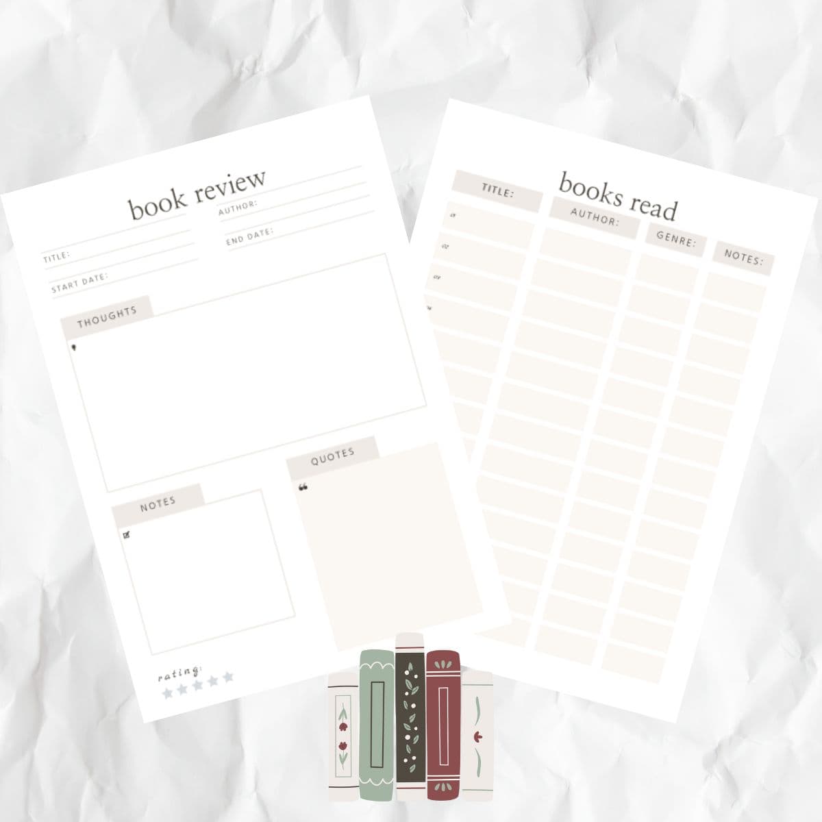 book review and books read printable pdf's.