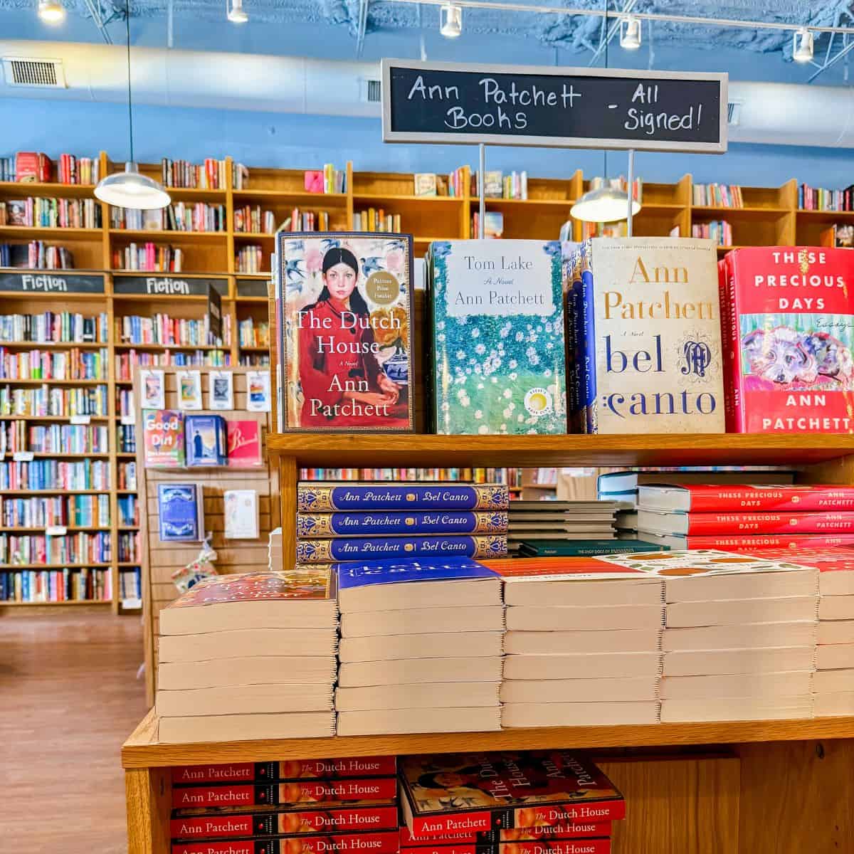 collection of ann patchett books at her bookstore, parnassus books in nashville, tennessee.