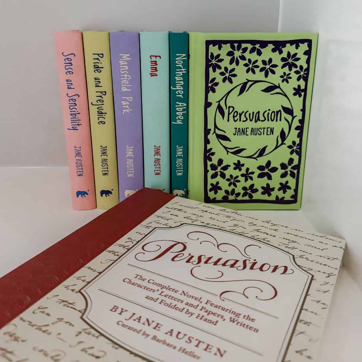 Two copies of Persuasion by Jane Austen with all her other books.