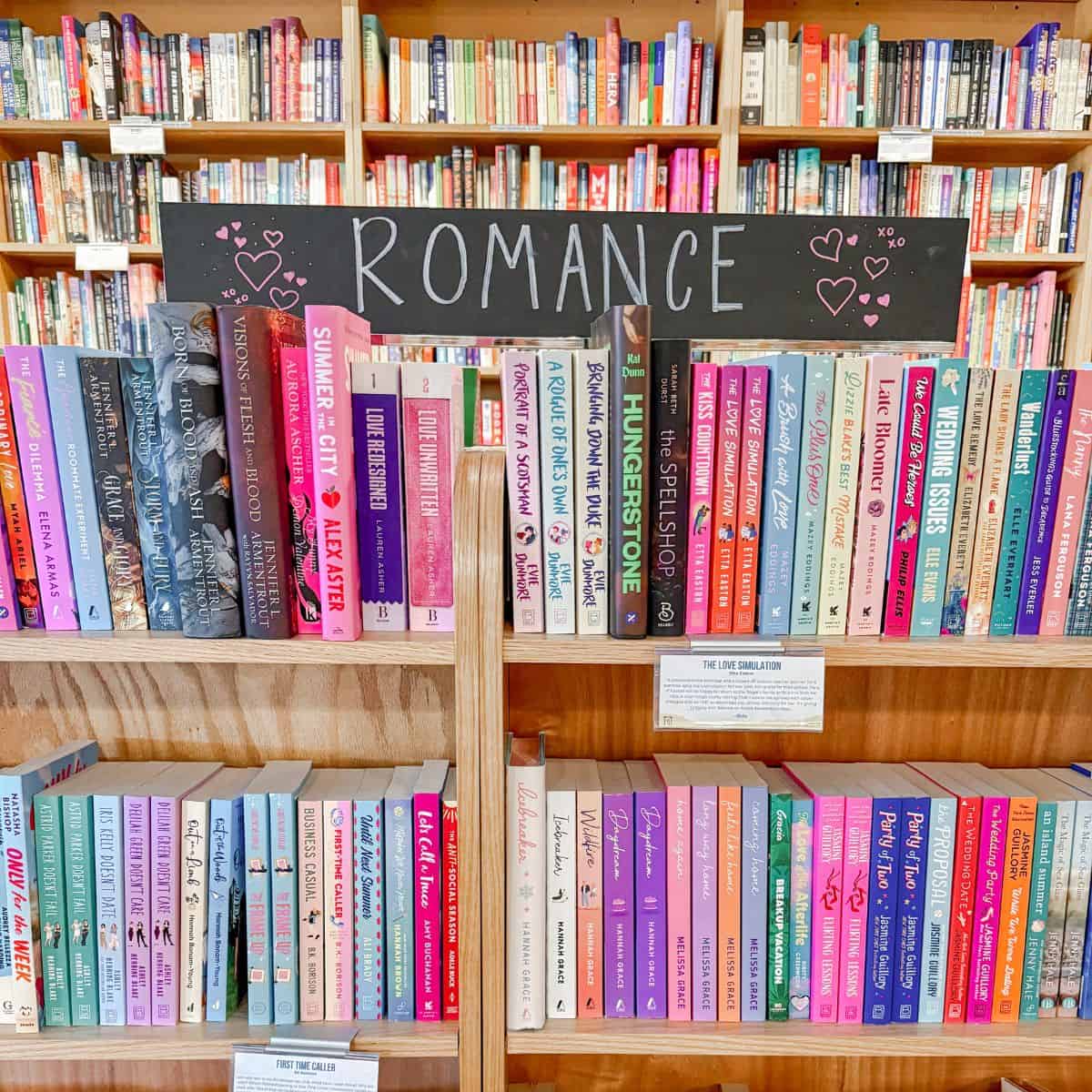 romance bookshelf at a bookstore.