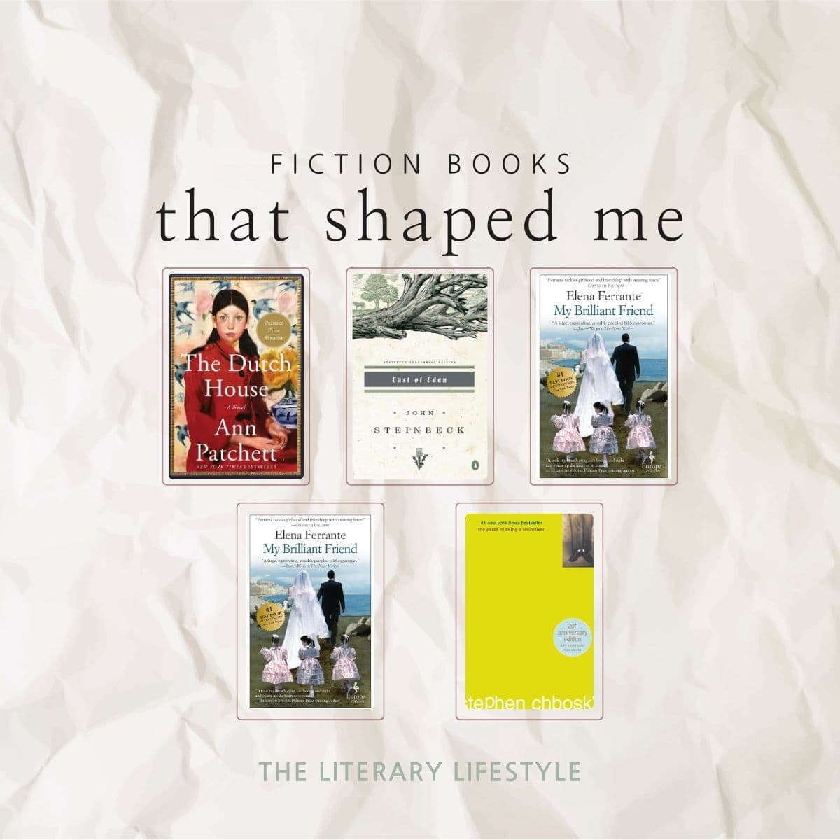 Collage of fiction books that shaped me.